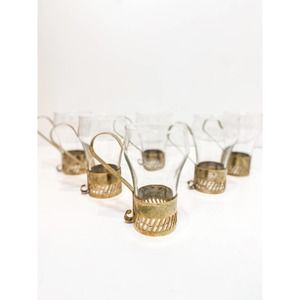 Set of 6 Libbey Brass & Glass Irish Coffee Mugs